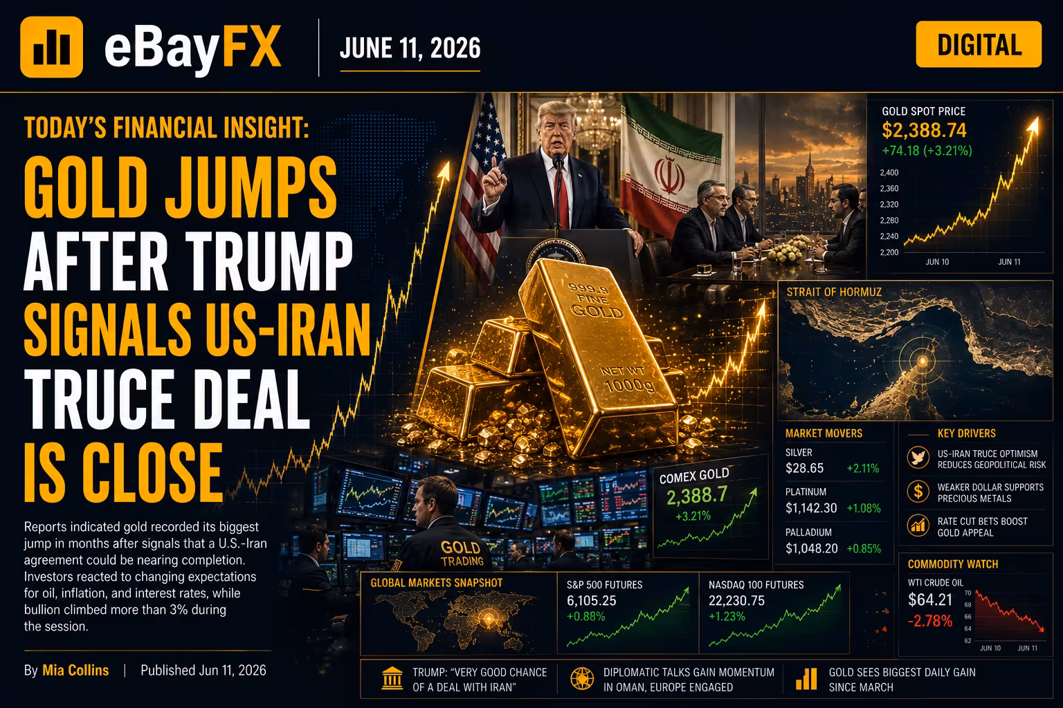 Market Wrap: Gold Jumps After Trump Signals US-Iran Truce Deal Is Close